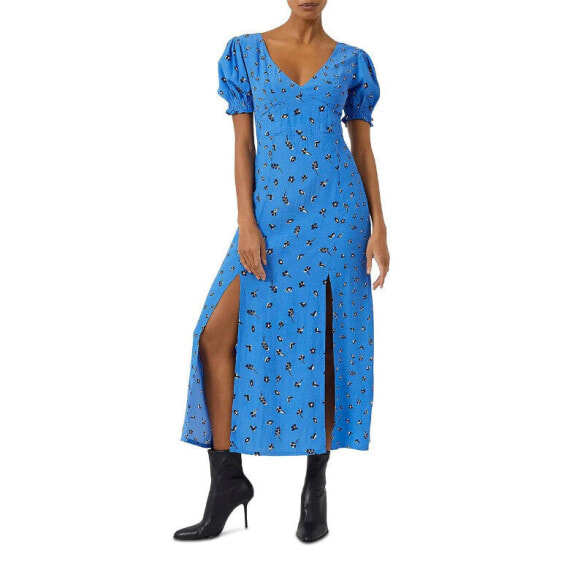 French Connection MIDI Bhelle Collet Tea Dress in Blue Ditsy Floral Size 2