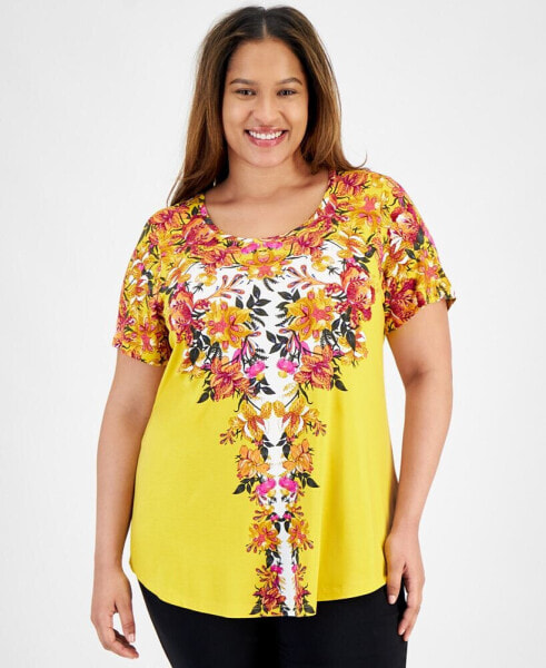 Plus Size Arianna Trail Scoop-Neck Top, Created for Macy's