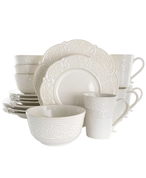 Luna Embossed Scalloped Dinnerware Set of 16 Pieces