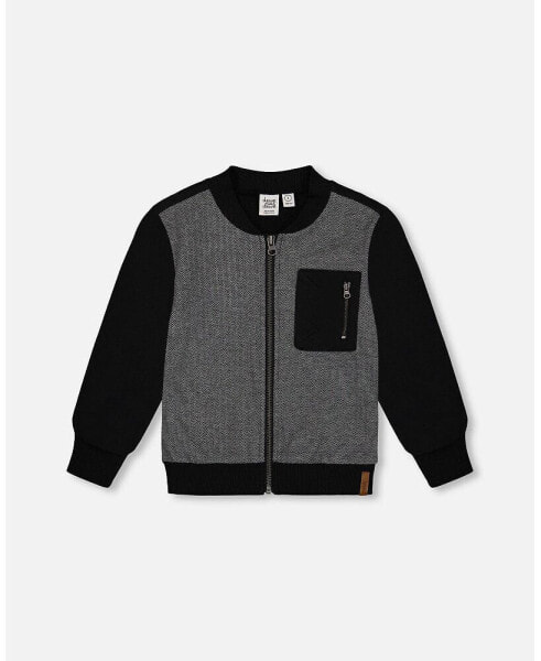 Big Boys Herringbone And Fleece Zip Vest Black And Gray