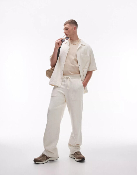 Topman co ord wide leg stacked texture trousers in ecru