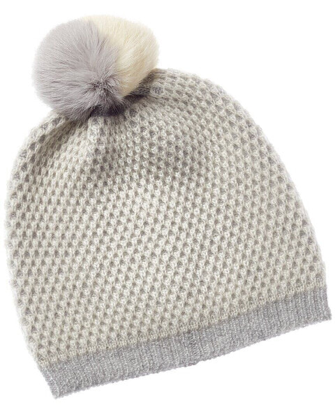 Qi Cashmere 2 Color Tuck Stitch Cashmere Hat Women's Grey