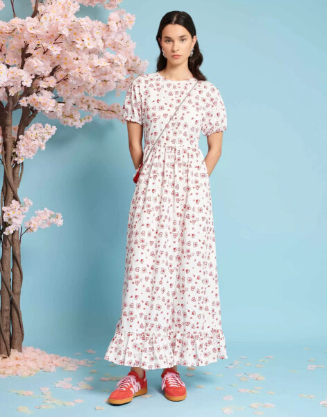 Sister Jane heart and flower embroidered midaxi dress in ivory co-ord