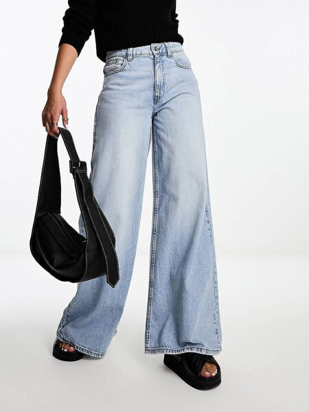 ASOS DESIGN soft wide leg jean in mid blue