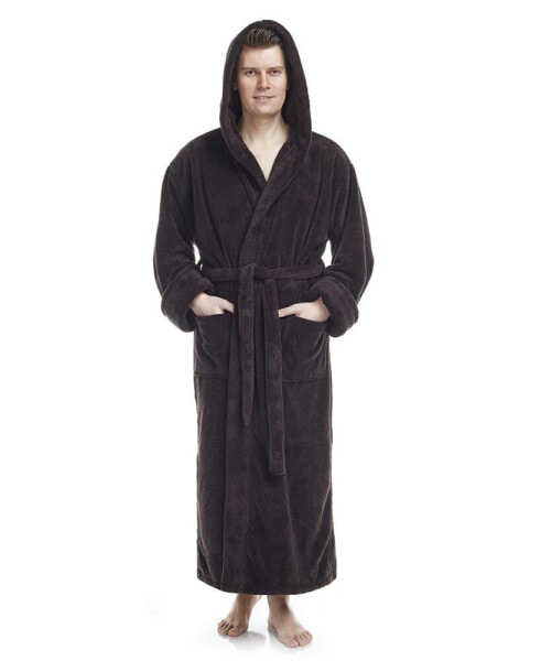 Men's Soft Fleece Robe, Ankle Length Hooded Turkish Bathrobe