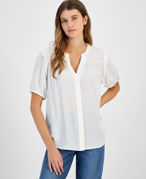 Women's Smocked Textured Blouse