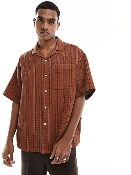 ASOS DESIGN boxy oversized striped shirt in brown 