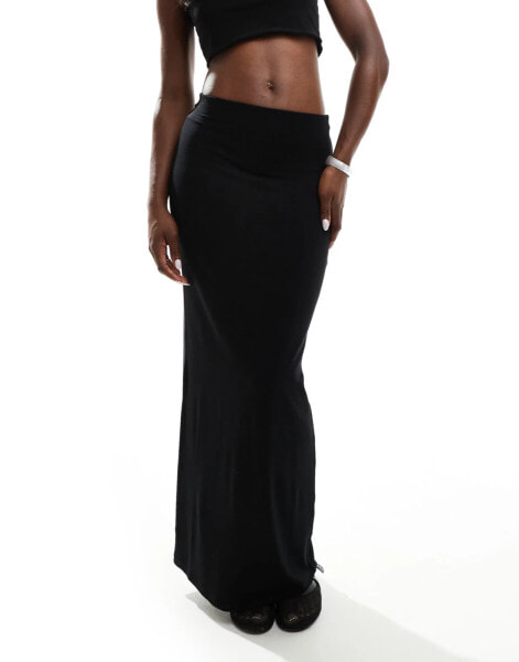 Miss Selfridge low rise maxi skirt in black