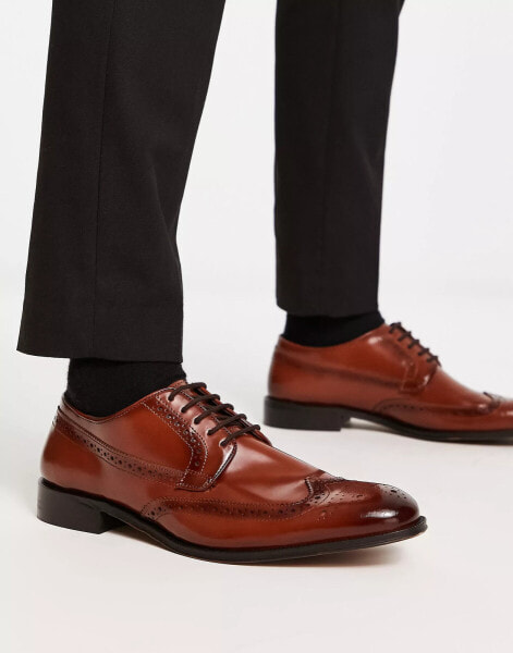 ASOS DESIGN lace up brogue shoes in polished tan leather