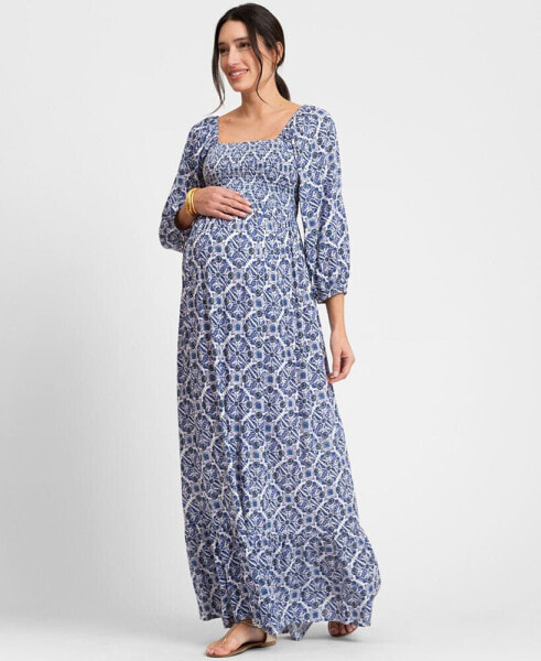 Women's Maternity Crepe Shirred Bodice Maxi Dress