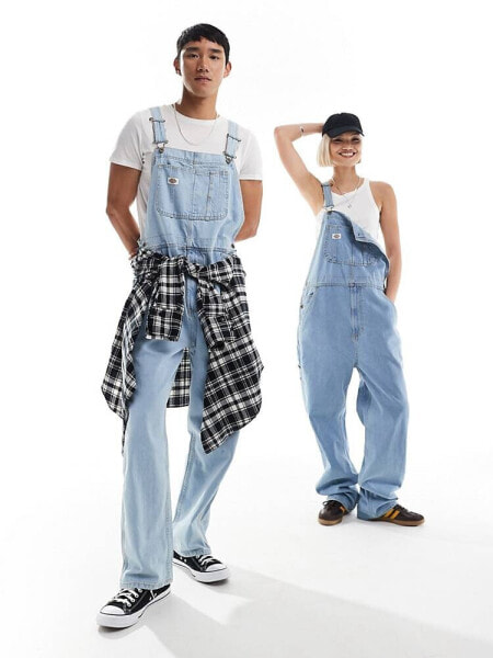 Dickies classic denim dungarees in vintage light blue