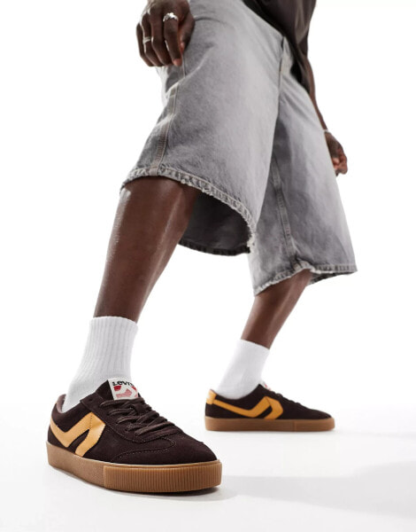 Levi's Sneak suede trainers with gumsole in brown and yellow