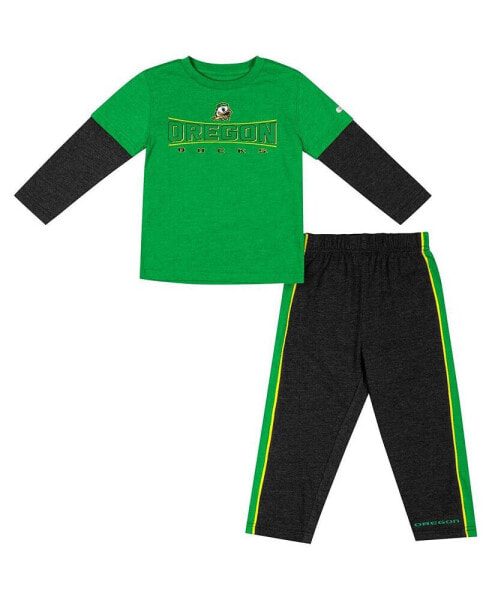 Toddler Boys and Girls Green, Black Oregon Ducks Long Sleeve T-shirt and Pants Set