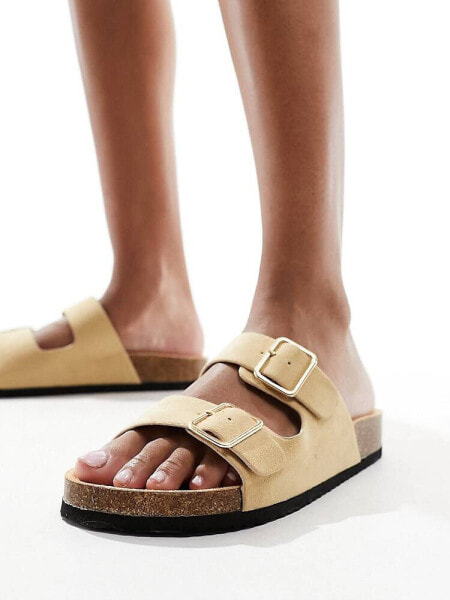 Glamorous double strap footbed sandals in taupe