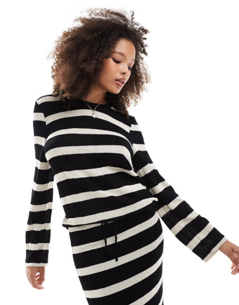 Object sheer knitted jumper co-ord in mono stripe