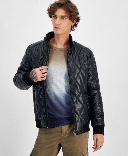 Men's Quilted Full-Zip Faux-Leather Jacket