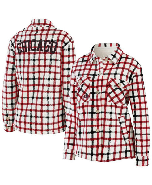 Women's Oatmeal Chicago Bulls Plaid Button-Up Shirt Jacket