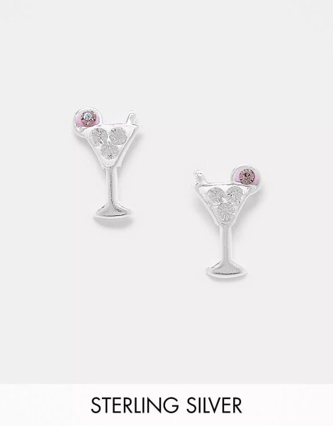 Kingsley Ryan cocktail glass gem stud earrings in sterling silver