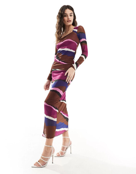 Y.A.S Rizza midi dress in purple swirl print