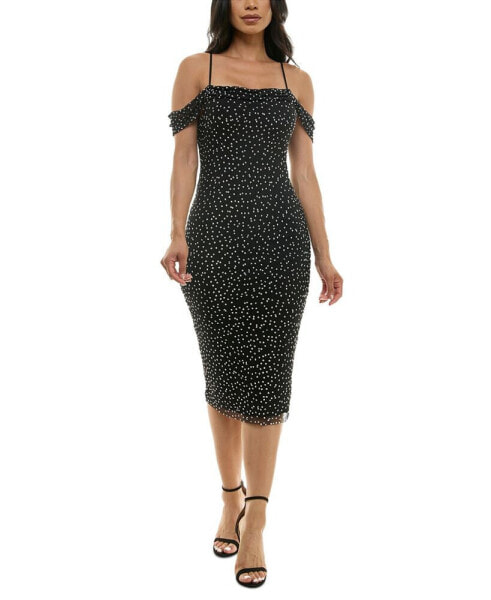 Juniors' Stud Embellished Mesh Bodycon Dress