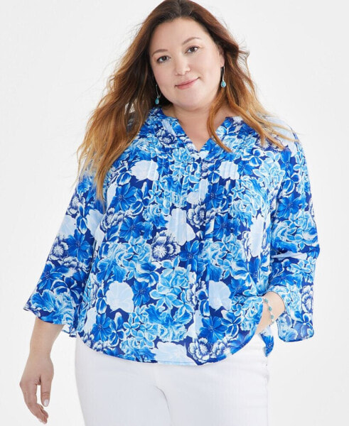 Plus Size Printed Pintuck Blouse, Created for Macy's