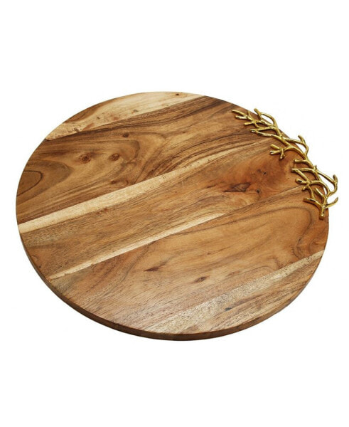 Wood Charcuterie Board Coral Design Round without Handle, 16" x 1"