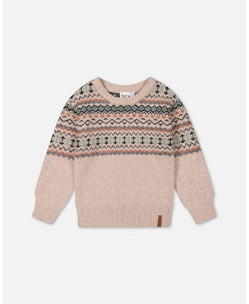 Little Boys Sweater With Norwegian Jacquard Beige Mix - Toddler|Child