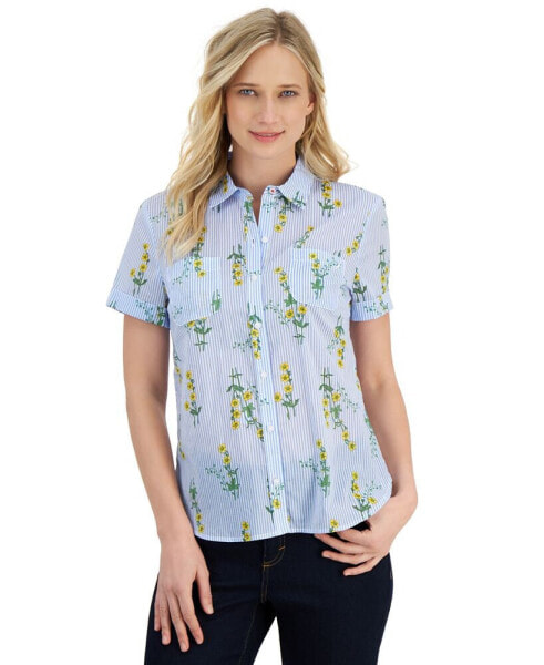 Women's Floral-Print Button-Down Camp Shirt