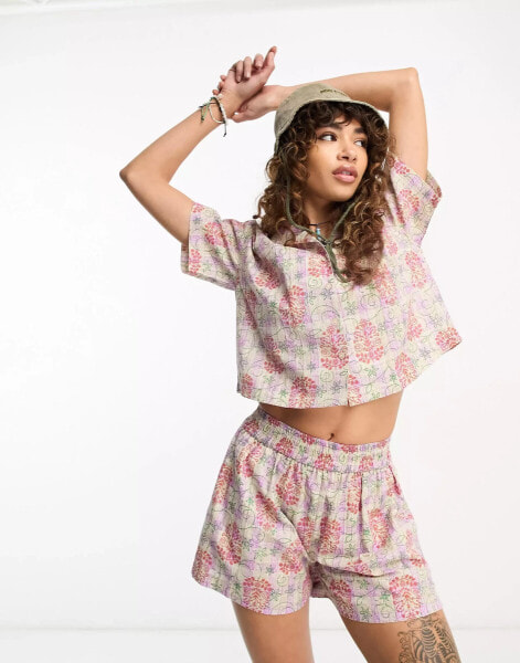 Reclaimed Vintage shorts in check floral print co ord