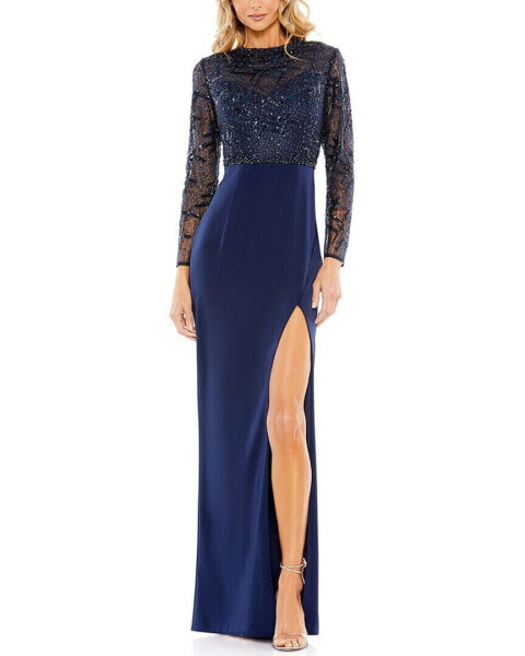 Mac Duggal Embellished High-Heck Bodice Faux Wrap Gown Women's