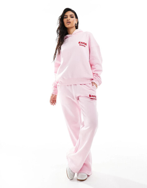 Kaiia design bubble logo wide leg joggers co-ord in pink and red