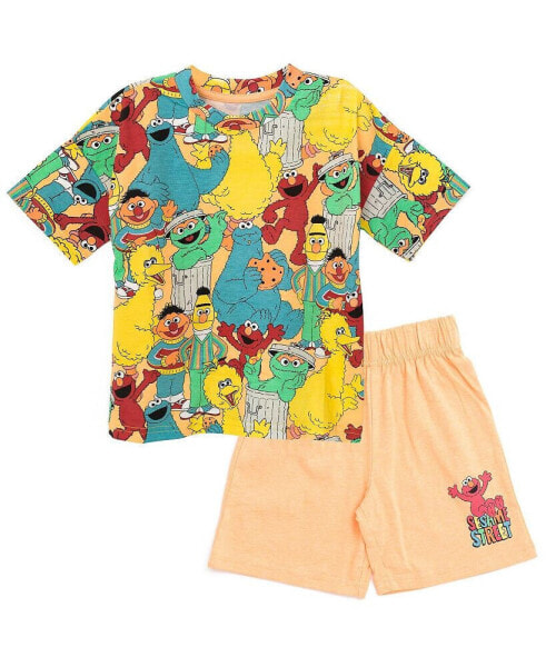 Boys Oscar the Grouch Elmo Bert and Ernie Graphic T-Shirt and Shorts Outfit Set to