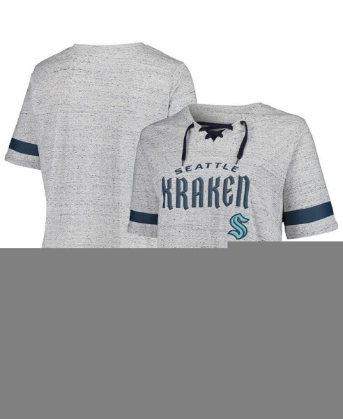 Women's Heather Gray Seattle Kraken Plus Size Lace-Up T-Shirt