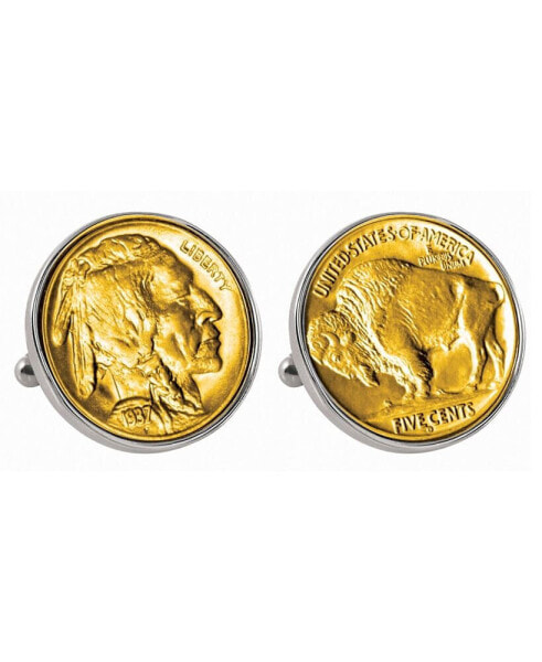 Gold-Layered Buffalo Nickel Bezel Coin Cuff Links