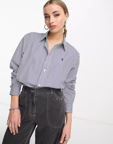 Polo Ralph Lauren icon logo crop boxy fit stripe poplin shirt in blue