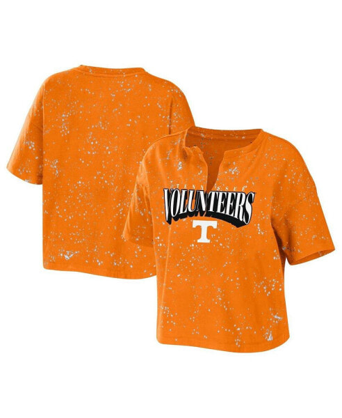 Women's Tennessee Orange Tennessee Volunteers Bleach Wash Splatter Cropped Notch Neck T-shirt