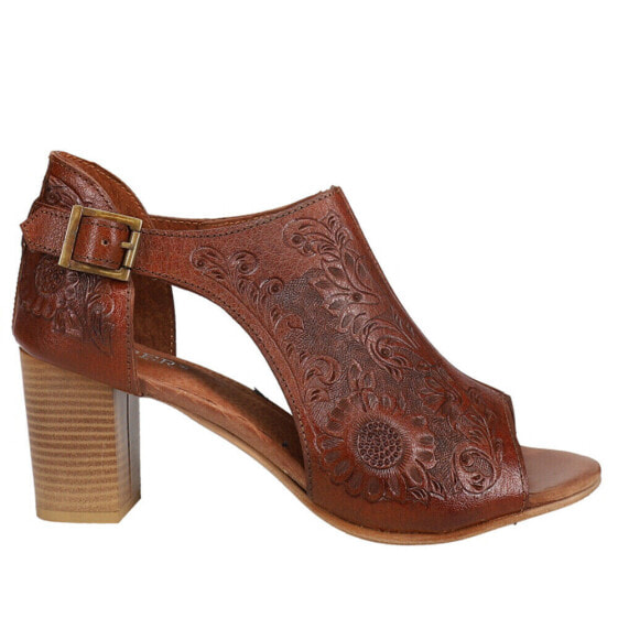 Roper Mika Floral Embossed Closed Back Block Heels Pumps Womens Brown Dress Casu