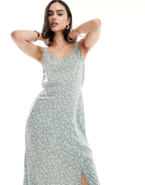 Vero Moda column midi dress in sage green floral