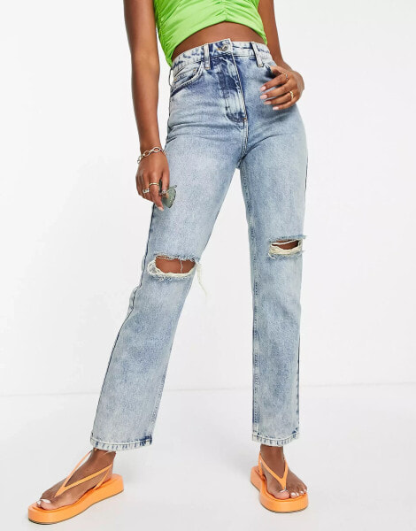 COLLUSION x005 straight leg jeans with bleach detail in blue