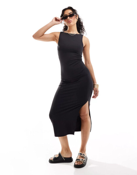 ONLY seamless boat neck maxi dress in black