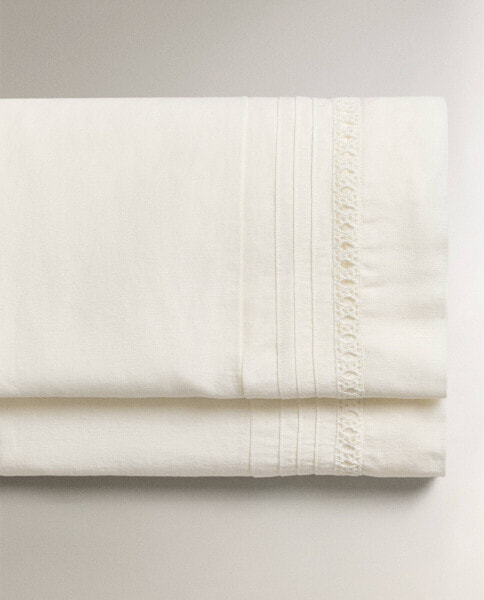 Embroidered linen flat sheet