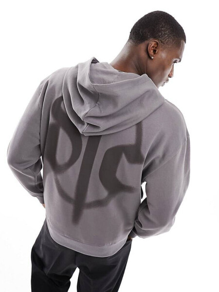 ASOS DARK FUTURE oversized hoodie in charcoal grey with graffiti back print