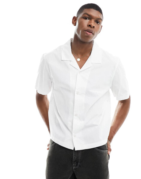 Weekday Charlie oversized short sleeve shirt in white