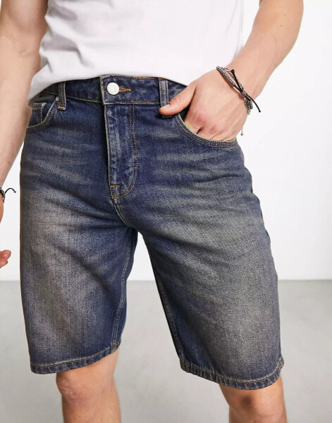 ASOS DESIGN slim mid length denim shorts in y2k wash