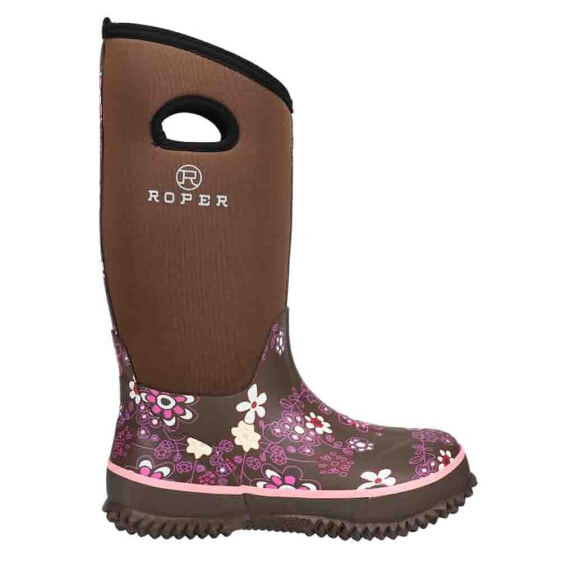 Roper Barnyard 12 Inch Floral Round Toe Rain Womens Brown Casual Boots 09-021-1