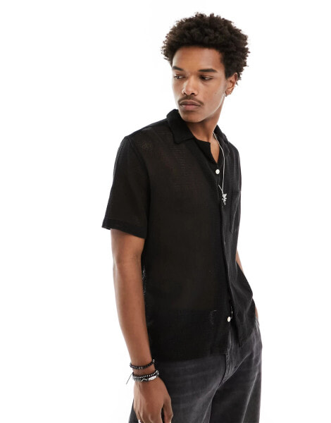 AllSaints Sortie crochet shirt in black