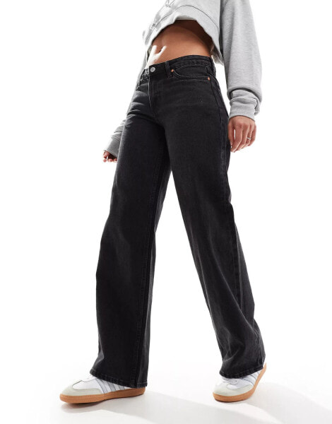 Weekday Ample low waist loose fit jeans in Ink Black