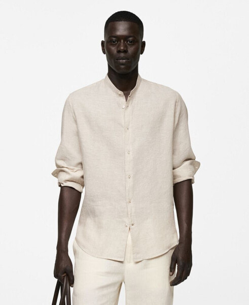 Men's Linen Mao Collar Shirt