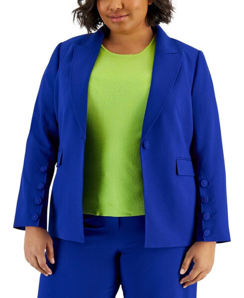 Plus Size Peak-Lapel Button-Sleeve Blazer