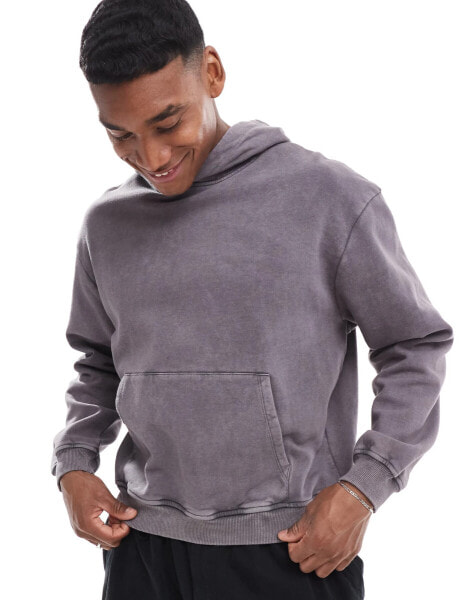 ASOS DESIGN boxy oversized hoodie in washed charcoal